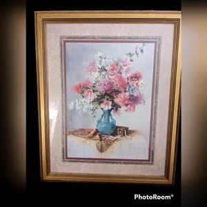 Vintage Di Giacomo Floral painting with gold frame.